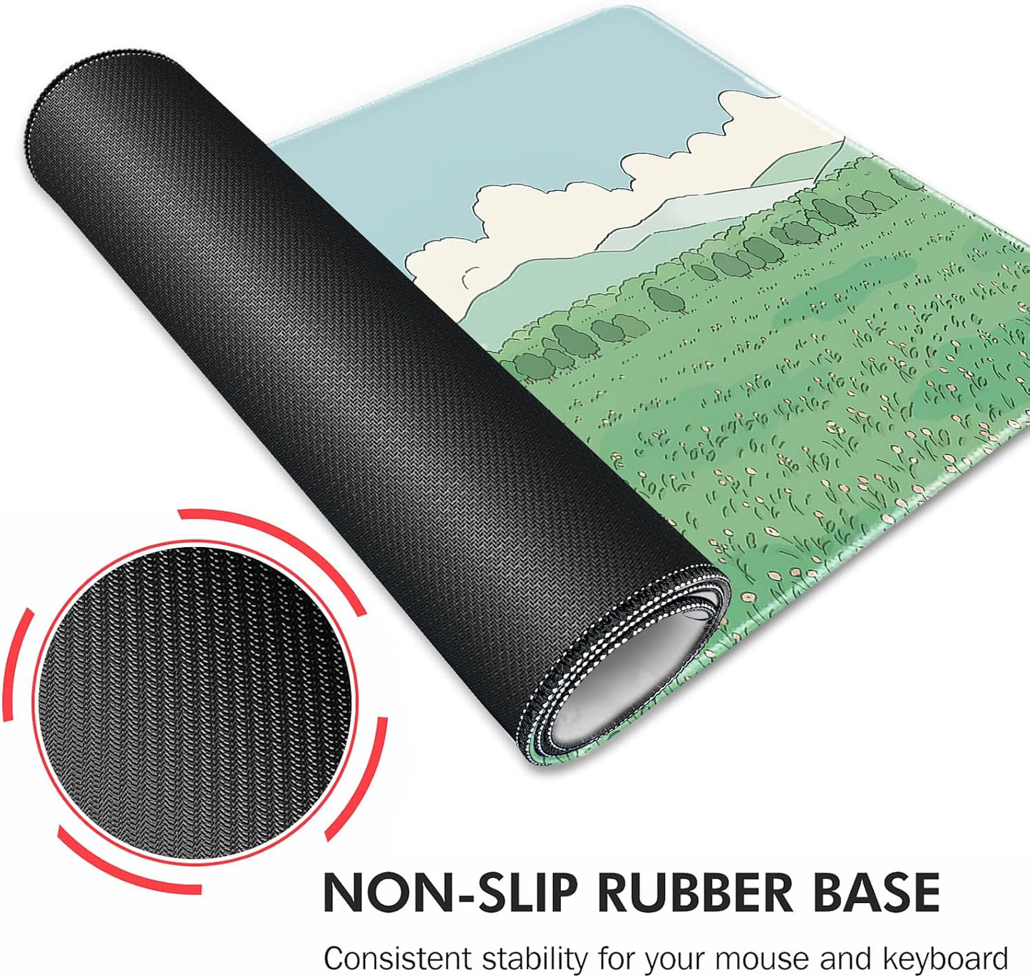 Galdas Gaming Mouse Pad XXL XL Large Long Extended Big Mousepad Non-Slip Rubber Keyboard Mouse Pad with Stitched Edges for Laptop Home Office (31.5x11.8x0.08 Inch) … (Clouds and Green)