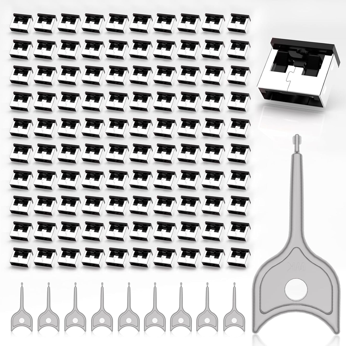 100PCS USB Metal Port Lock Blocker with 10 Keys - Secure USB-A Port Protector for PC/Laptop, Anti-Theft Data Security Lock, Dust & Moisture Proof Cover, Removable Type-A Connector Black