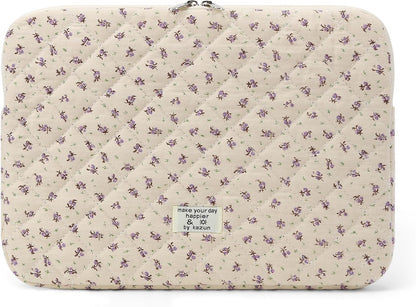 Puffy Laptop Sleeve 13-15.6 Inch Cute Quilted Laptop Protective Case Padded Floral Computer Sleeve for MacBook (A-Purple, 13 Inch)
