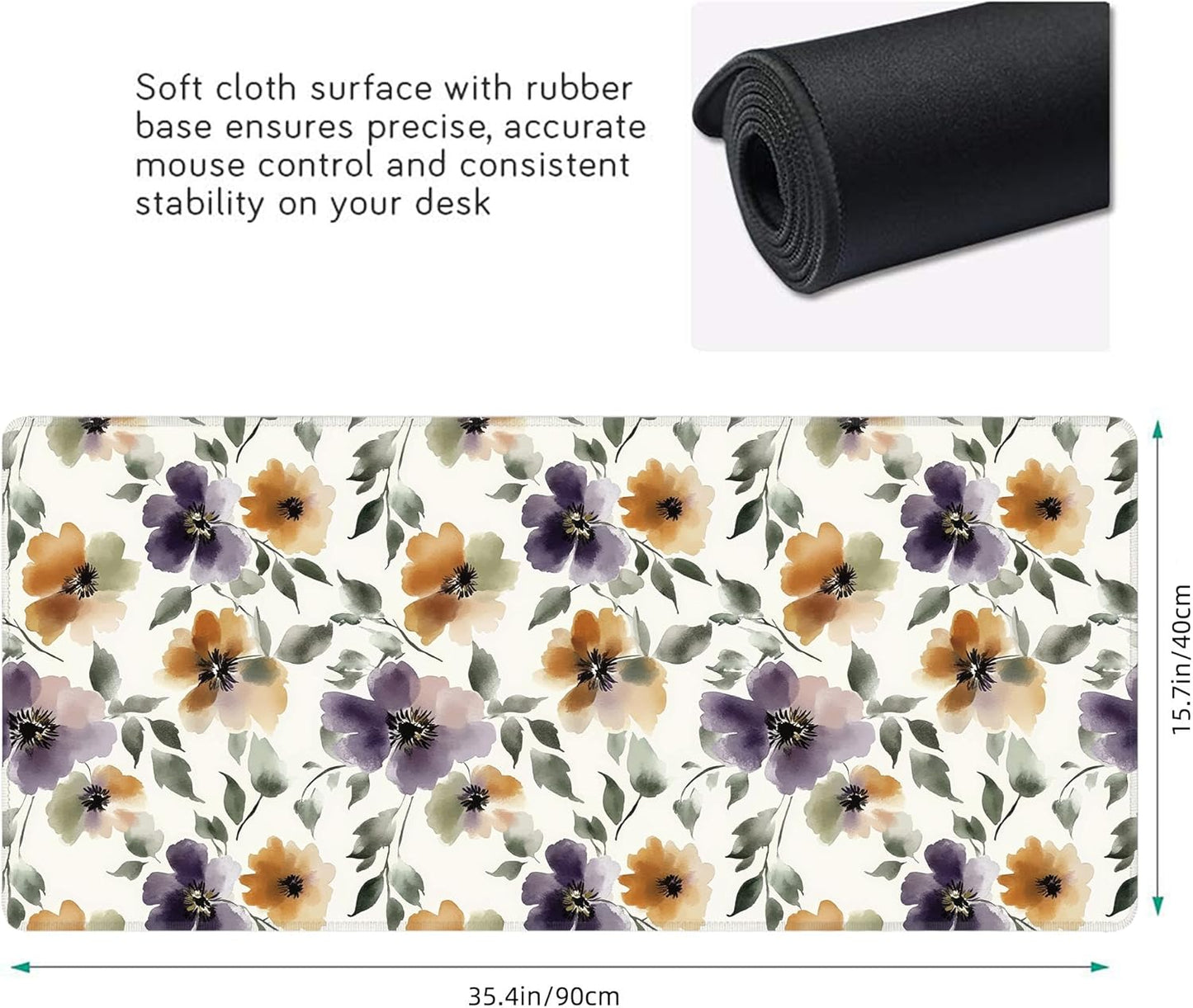 Watercolor Floral Large Mouse Pad,Gaming Keyboard Desk Pad,Extended Mouse Mat Non-Slip Rubber Base with Stitched Edges for Office Game Home XXL 35.4"x15.7"