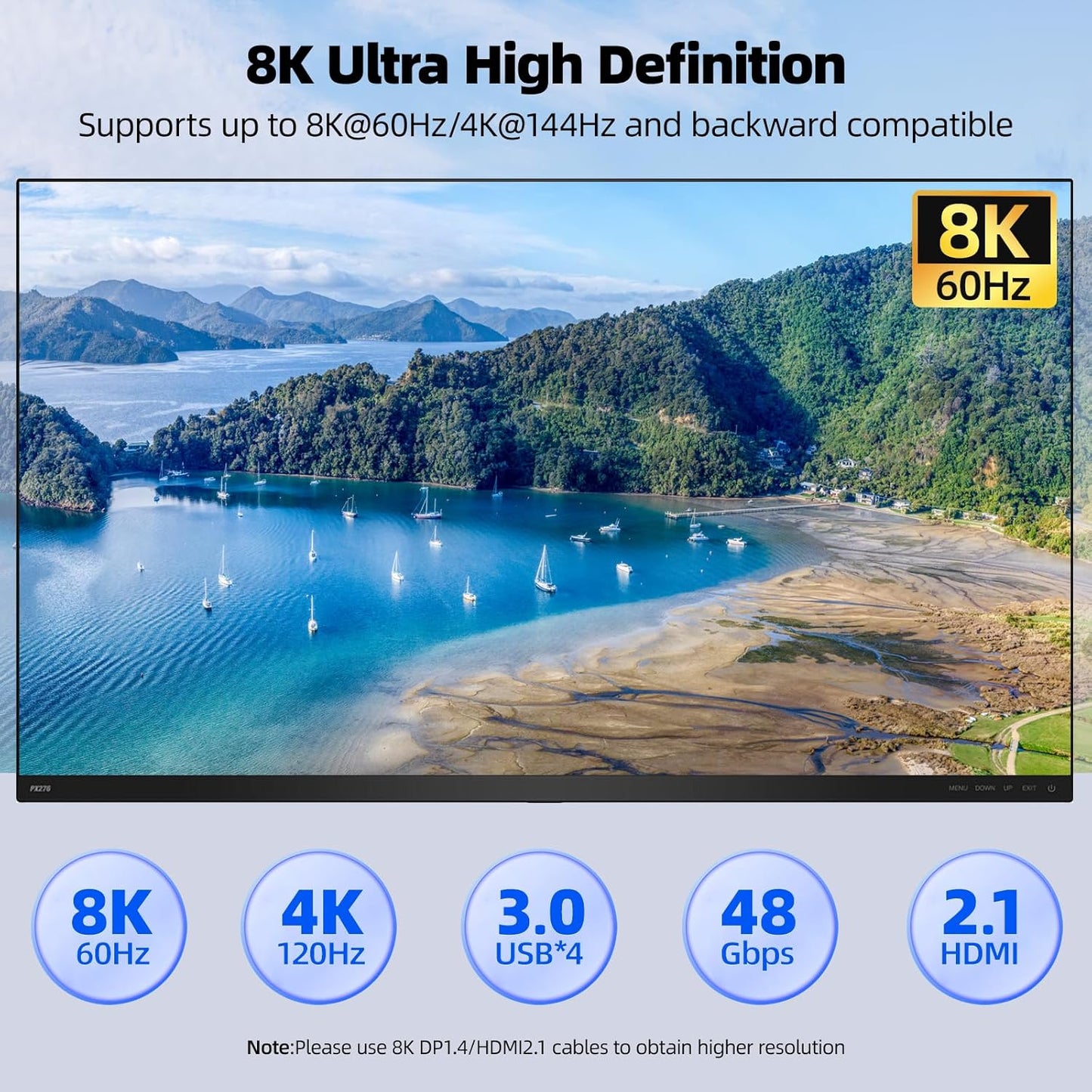 KVM Switch 3 Monitors 3 Computers 8K@60Hz 4K@144Hz, HDMI Dispalyport Triple Monitor KVM Switches with 4 USB3.0 Port for USB Devices, Support Extended/Mirror Mode, Wired Controller and USB3.0 Cables
