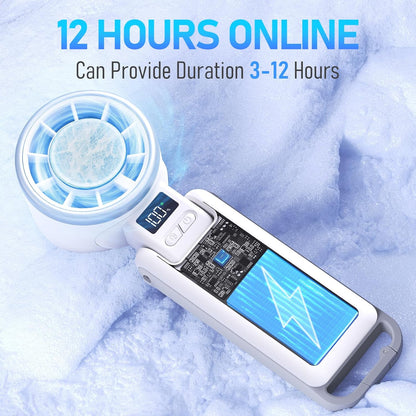 Portable Handheld Turbo Fan with Ice Cooling, Rechargeable Personal Fan, Up tp 12Hrs Cooling, 5 Speed 25550RPM Powerful Portable Fan for Travel, Outdoor, Camping, Hiking (White)