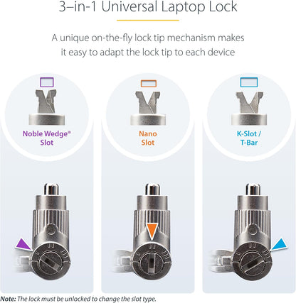 StarTech.com 25-Pack Universal Laptop Lock 6.6ft (2m), Master Keyed Security Cable, Compatible with Noble Wedge/Nano/K-Slot; TAA