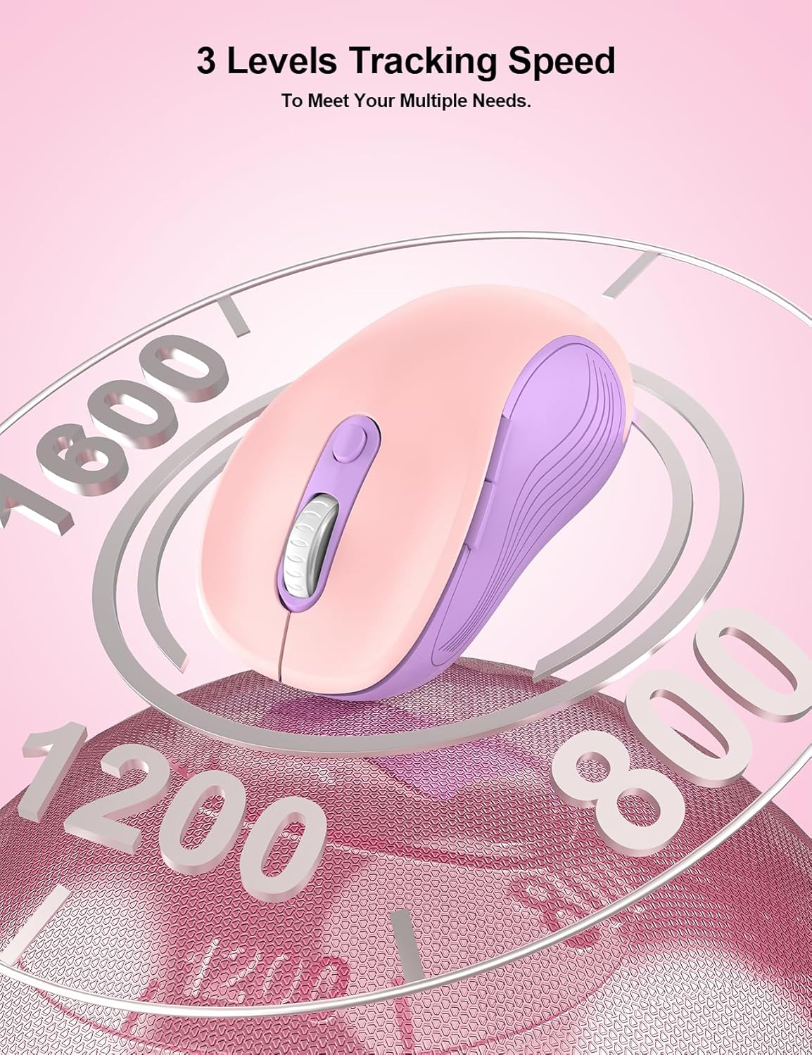 Trueque Wireless Mouse for Laptop, 2.4GHz Ergonomic Computer Mouse with Back & Forward Buttons, 3-Level DPI, 6 Buttons, Optical USB Cordless Mice for Windows Chromebook MacBook PC (Pink Purple)