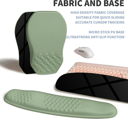 2-in-1 Ergonomic Set, Wave Keyboard Wrist Rest and Massage Slope Mouse Pad Wrist Support, Rebound Memory Foam for Relieve Carpal Tunnel Syndrome and Wrist Pain (Olive Green)