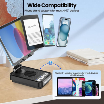 JTEMAN Gifts for Men Women Phone Stand Bluetooth Speaker with Light and Power Bank, 360 Rotating Phone Holder Cool Tech Gifts for Dad Mom Husband Unique Birthday Gift Ideas