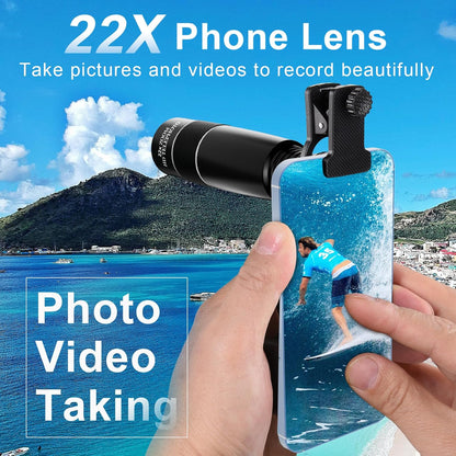 22X Long Focus Telephoto Phone Lens for iPhone and Android, Zoom Cellphone Camera Lens with Phone Clip for Picture Video Taking