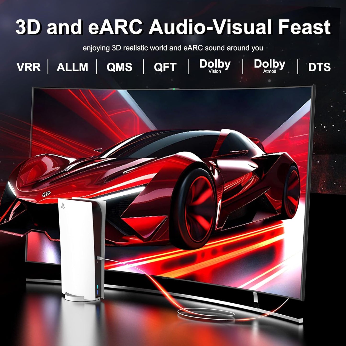 8K Fiber Optic HDMI Cable 80 FT, 8K@60Hz 4K@240Hz, Thin Extra Long HDMI Cable 48Gbps Ultra High Speed, Dynamic HDR, eARC, HDCP 2.2&2.3, 3D, Compatible for PS4/5/Xbox/TV/Laptop/Monitor