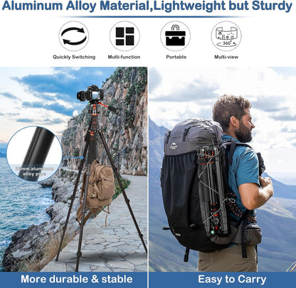 68" Tripod for Camera & Shooting Tripods, 2 in1 Camera Tripods & Monopods with Handle, Aluminum Rifle Tripod & Hunting Stick, Heavy Duty Tripod for DSLR,Canon,Nikon,Sony and Gun,Extra Carry Bag