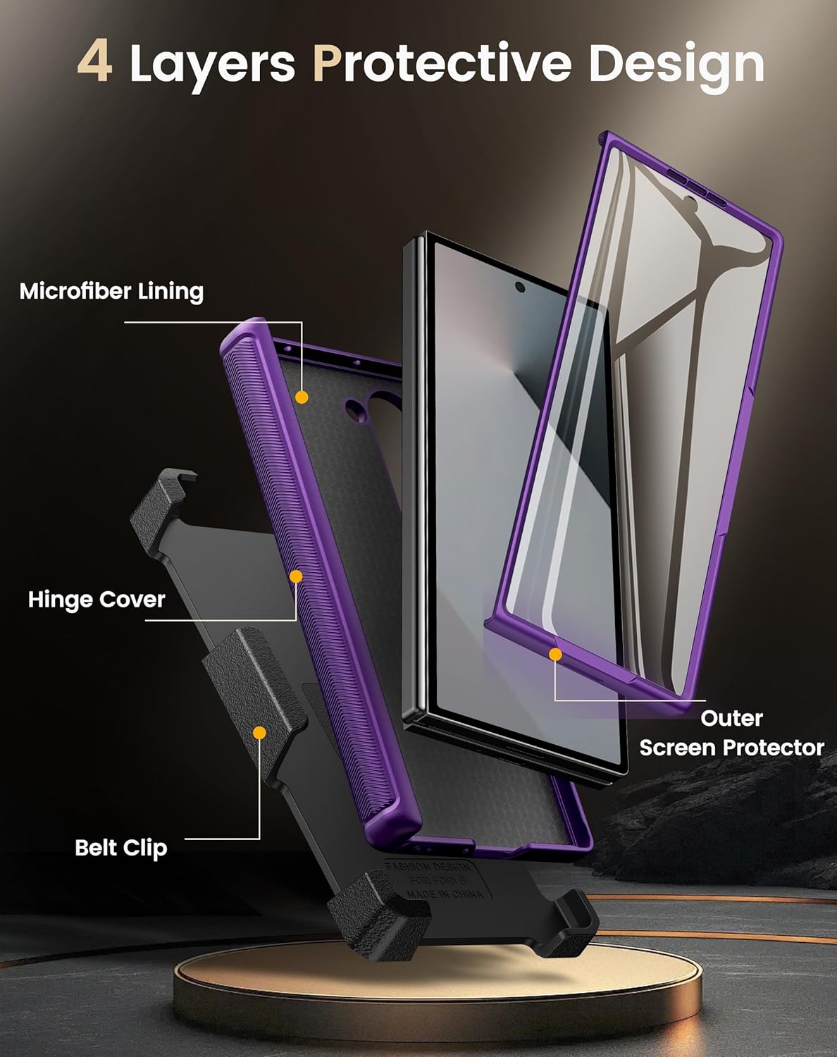 Vihibii for Samsung Galaxy Z Fold 6 Case Wallet with Belt Clip & Card Holder & Camera Lens Cover & Hinge Protection & Screen Protector, Full Body Cover Durable Case for Samsung Z Fold 6, Dark Purple