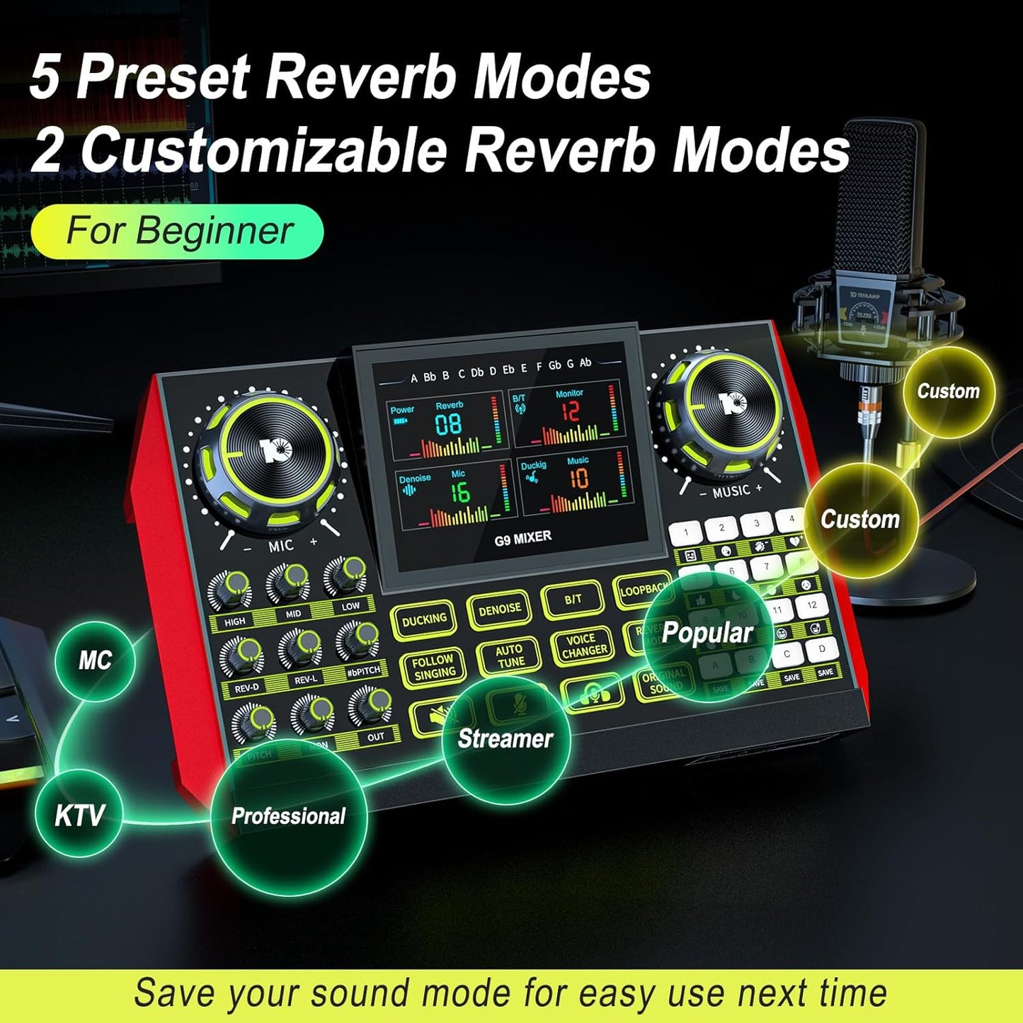 Podcast Microphone Bundle with Live Sound Card Audio Mixer, Podcast Equipment Bundle with 3.5mm Condenser Microphone for Pc/Phone Live Streaming Singing Gaming, Sound Board with Voice Changer, Denoise