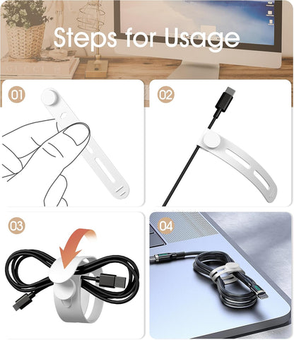 40Pcs Nearockle Reusable Cable Ties, Adjustable Silicone Cord Organizer Small Zip Ties for Charging Cords Earphone Computer Wire, Office Desk Cable Management Travel Accessories(White)