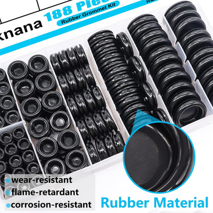 Rubber Grommet Kit Closed Firewall Grommet 7 Sizes 7/25" 3/8" 1/2" 5/8" 3/4" 7/8" 1" Rubber Hole Plug Rubber Grommets for Wiring (188Pcs)