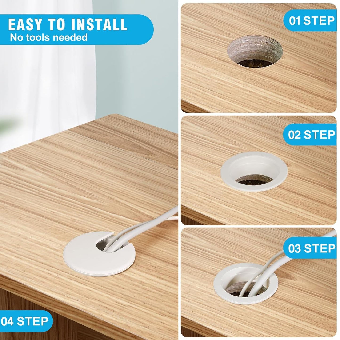 1-1/2" White Desk Grommet, JTemgle Plastic Cable Hole Cover Computer Table Cord Wire Organizer Caps Desktop Cord Management for Home Office TV Stands Tabletops, 10 Pieces