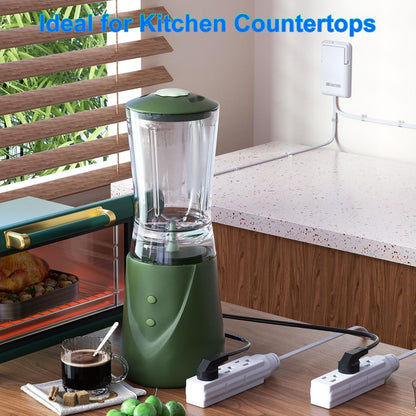 6FT Ultra Flat Plug Dual Extension Cord with 6 Outlets, Ultra-Thin Outlet Cover Power Bar, Outlet Concealer Universal Size Flat Plug Power Strip, Child & Pet Safe, 1625W, White