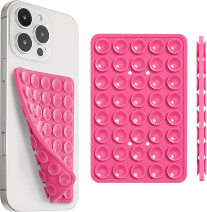 SUCKY Silicone Suction Phone Case Adhesive Mount - Anti-Slip Holder, Hands-Free Fidget Toy, Phone Accessory for iPhone and Android (Hot Pink, Double V2)
