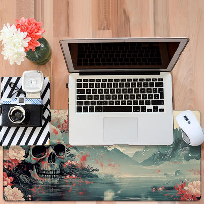Gaming Desk Pad Large Extra Length Evil-Looking Skull Mouse Pad Keyboard Laptop Non-Slip Waterproof with Rubber Base Thick Stitched Edge Mouse Mat for Office Home 35.4 x 15.7 Inches