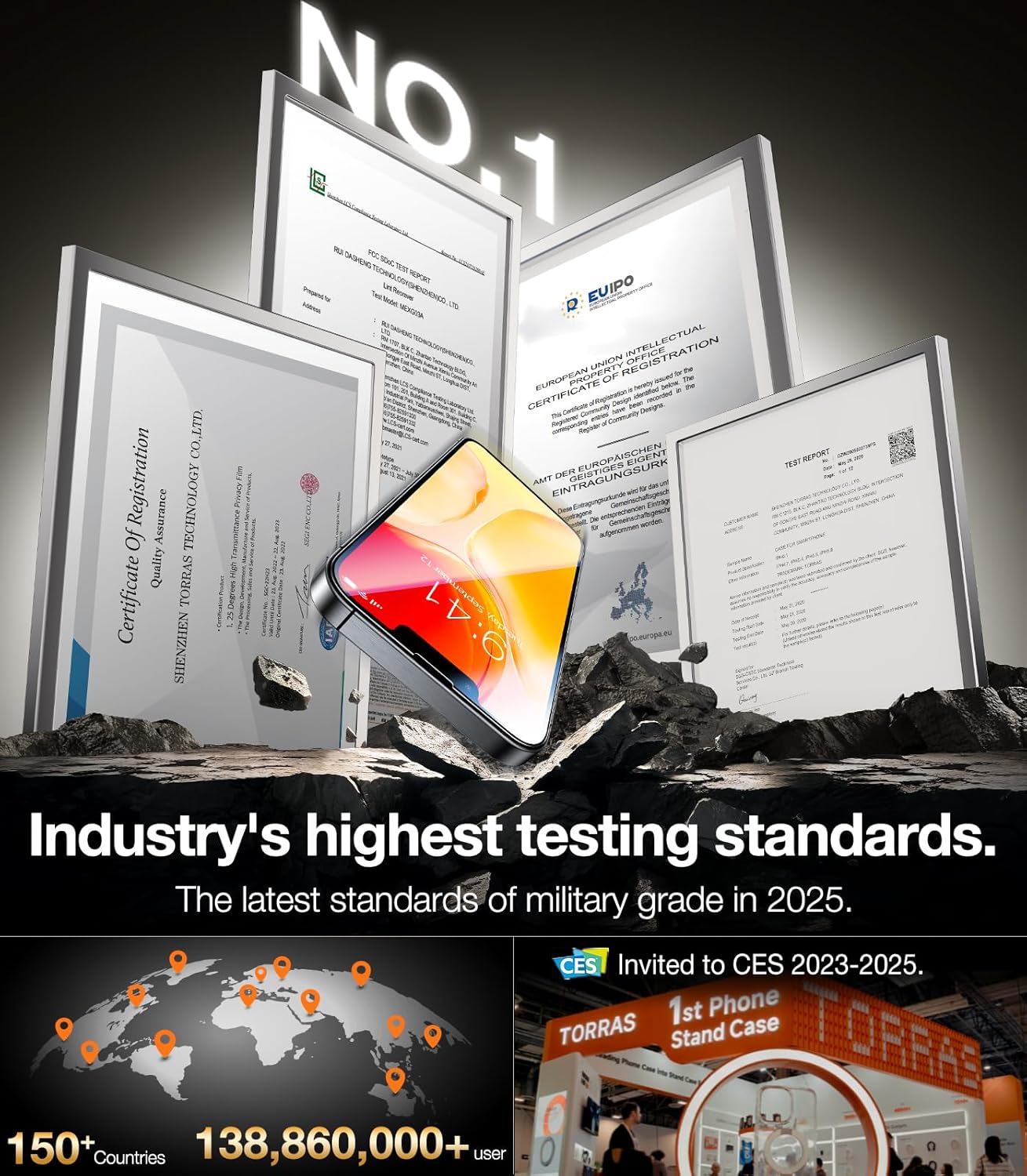 TORRAS 12FT Military-Grade Shatterproof for iPhone 16e/14/13 Pro/13 Screen Protector [9H+ Durable＆ One-Pull Installation] Tempered Glass Screen Protector 16e/14/13 Pro/13 6.1″ 2 Pack