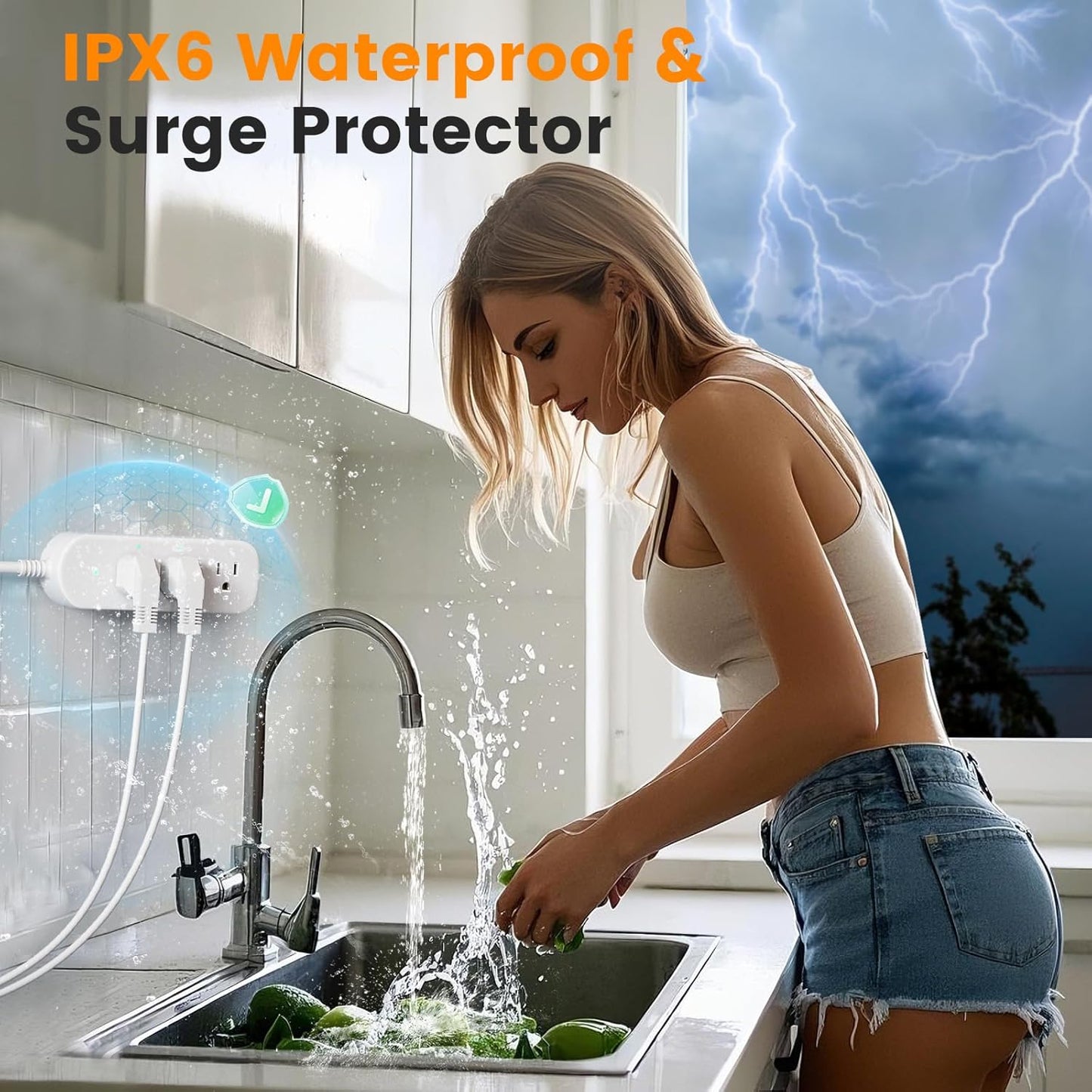 3ft Extension Cord, 3 Outlets Small Power Strip, Mountable Power Strip Weatherproof, for Home, Outdoor, Travel.