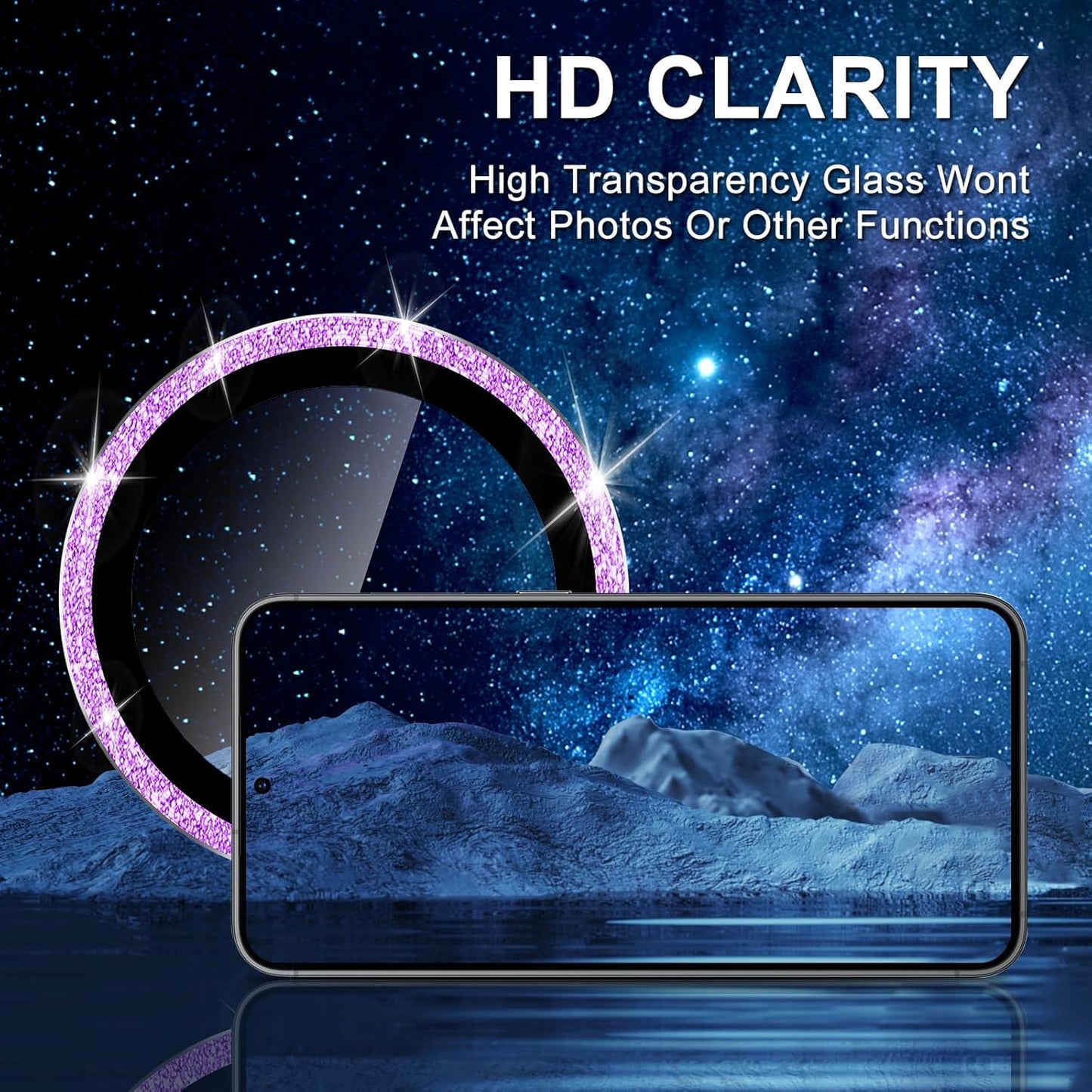 for Samsung Galaxy S25 Plus Camera Lens Protector, Individual Metal Ring Tempered Glass Lens Cover, [Strong Adsorption] Scratch Resistant Ultra-Thin HD Clear Lens Cover, 1 Set-Purple Sparkly