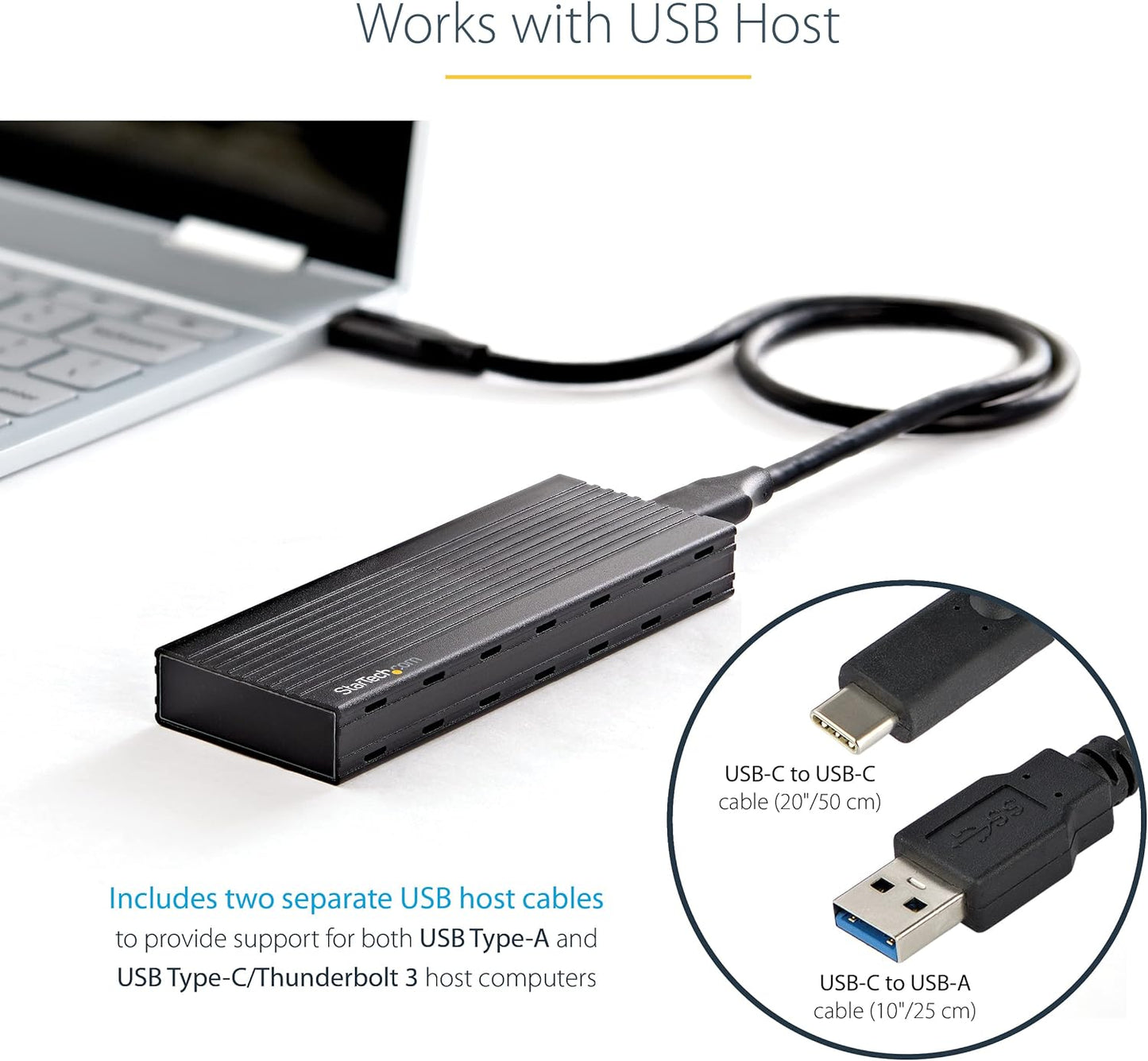 StarTech.com USB-C 10Gbps to M.2 NVMe or M.2 SATA SSD Enclosure, Portable External PCIe/SATA NGFF SSD Aluminum Case, USB Type-C / Type-A Host Cables, Supports 2230/2242/2260/2280 - TAA