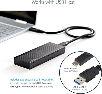 StarTech.com USB-C 10Gbps to M.2 NVMe or M.2 SATA SSD Enclosure, Portable External PCIe/SATA NGFF SSD Aluminum Case, USB Type-C / Type-A Host Cables, Supports 2230/2242/2260/2280 - TAA
