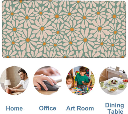 Retro Daisy Flowers Gaming Mouse Pad 3mm Thick Stitched Edge Waterproof Non-Slip Large Computer Keyboard Mouse Mat,Suitable for Office Entertainment Decorative Desk Pad 35.4 x 15.7 Inches