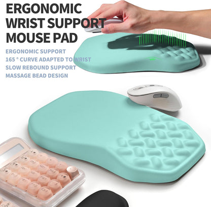 2-in-1 Ergonomic Set, Wave Keyboard Wrist Rest and Massage Slope Mouse Pad Wrist Support, Rebound Memory Foam for Relieve Carpal Tunnel Syndrome and Wrist Pain (Light Blue)