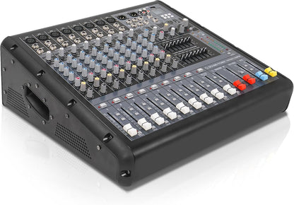 Sound Town 10-Channel 2x800W Powered Mixer w/ 2 Bus, DSP effects, USB, MP3, Dual 7-band EQ, Phantom Power (TRITON-102PW)