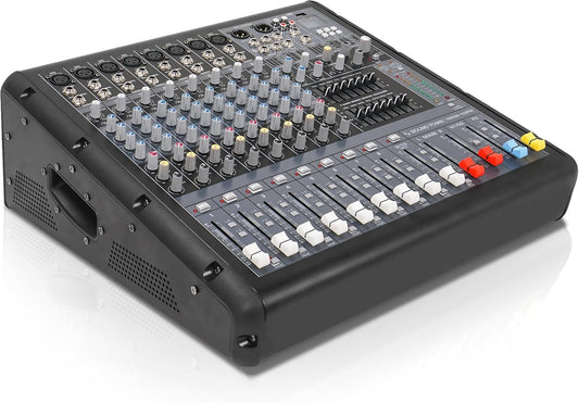 Sound Town 10-Channel 2x800W Powered Mixer w/ 2 Bus, DSP effects, USB, MP3, Dual 7-band EQ, Phantom Power (TRITON-102PW)