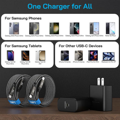 45W Super Fast Charger Type C, [2 Pack] 45 Watt USB-C Charger PD/PPS Wall Charging Block for Samsung Galaxy S25 Ultra/S25+/S25/S24/S23 Ultra/S23+/S22 Ultra/S22+/S20 Ultra, Tab S8(with 2X 10ft Cable)