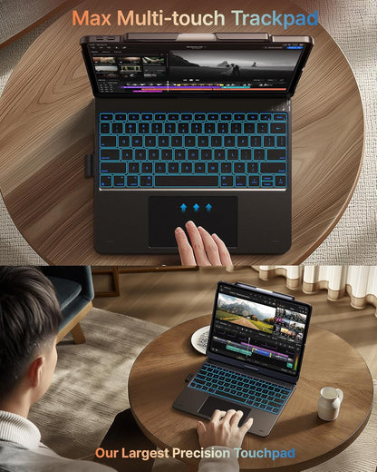 typecase Touch Case with Keyboard for iPad Pro 13-inch(M4, 2024), iPad Air 13-inch(M3, 2025/M2, 2024) & iPad Pro 12.9(6th/5th/4th/3rd Gen), Trackpad, 360° Rotatable, 11-Colors Backlit, Space Black