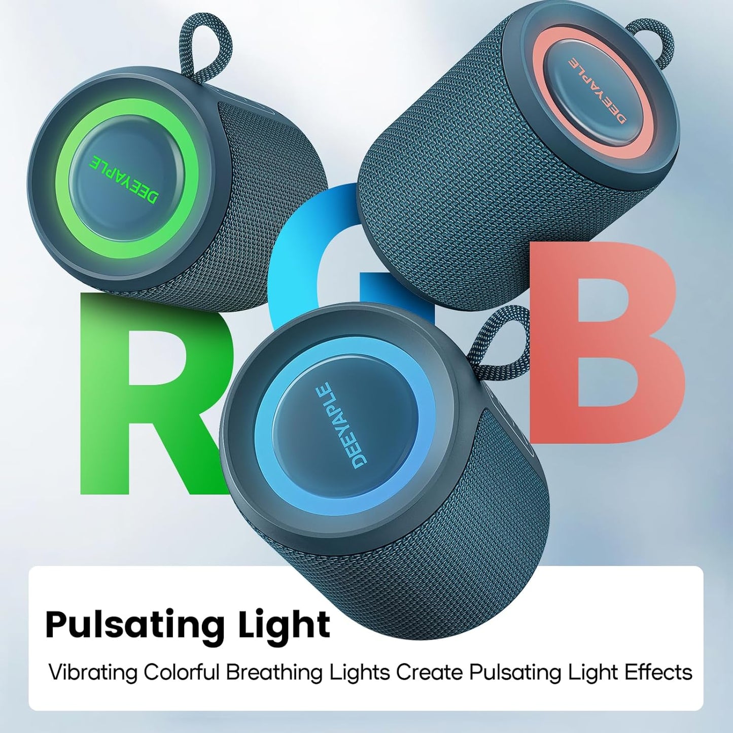 Bluetooth Speaker Wireless,IP67 Waterproof & Dustproof Portable Speaker with Lights,15W Loud Stereo Sound, 2500mAh Battery All Day Playtime, TWS Pairing, BT5.3, Home/Party/Outdoor/Beach (Blue)