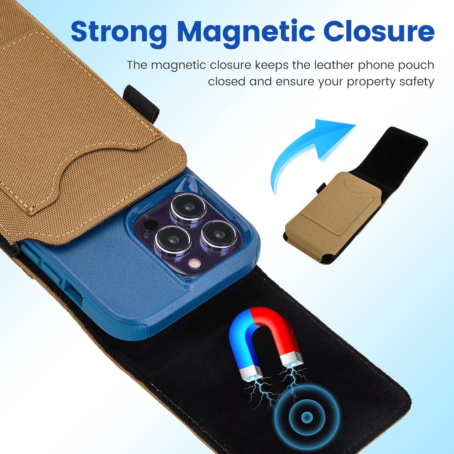 BECPLT for iPhone 17 Pro Max Air 16/15/14/13/12/11 Pro Max Nylon Cell Phone Pouch Holster Case with Belt Clip Cover Holder for Galaxy S25+ S24+ S23+ S22+ S21+ (Khaki)