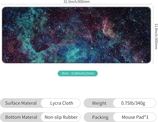 Dynippy Thin Extended Gaming Mouse Pad （31.5 * 11.8 * 0.08 inch） with Stitched Edges Large , Long XXL Keyboard and Mouse pad Desk Mat for Gaming Office & Home - Galaxy Space