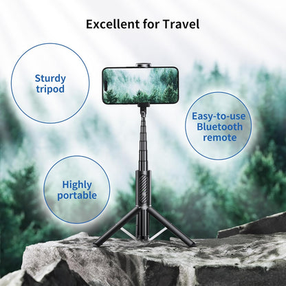 ATUMTEK Selfie Stick Tripod, Extendable 3 in 1 Aluminum Bluetooth Selfie Stick with Wireless Remote and Tripod Stand for iPhone 16/15/14/13/12/11/11 Pro/XS Max/XS/XR/X/8/7, Samsung Smartphones, Black