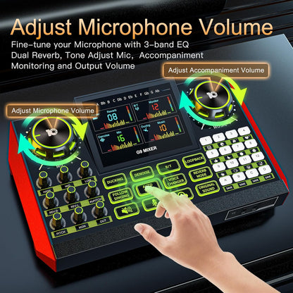 podcast microphone bundle, Live Sound Card with Audio Interface, All-in-One Audio Mixer with Voice Changer, Condenser Microphone for Live Streaming, Singing, Gaming, and Content Creation.