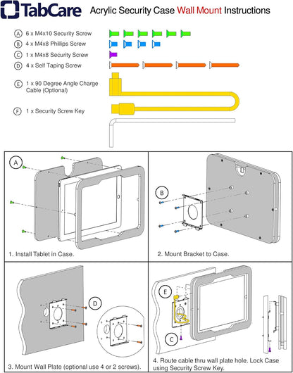 TABcare Anti-Theft Acrylic VESA Enclosure for Apple iPad Mini 4/5 8" with Free Wall Mount Kit & 90-Degree Angle Charge Cable (iPad Mini 4/5 8", Clear)