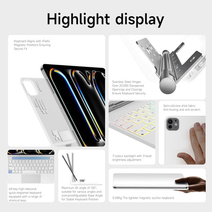 HOU iPad Pro 11 Inch Case with Keyboard(M4,2024,ONLY),iPad Pro 11 Inch (5th Gen) Keyboard Case,Multi-Touch Trackpad,7 Colors Backlight,Easy-Set Magnetic Stand,QWERTY White