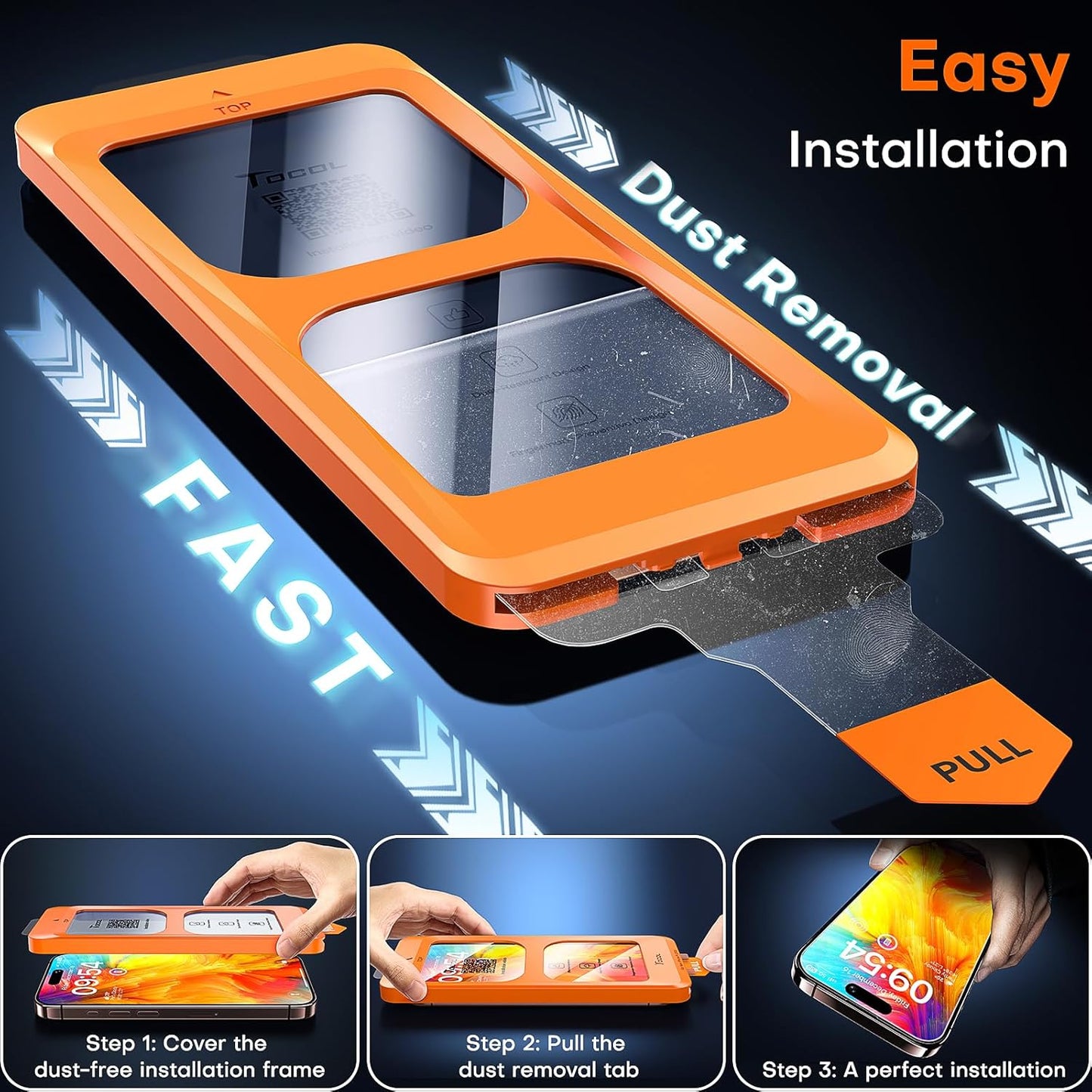 TOCOL for iPhone 16 Pro Screen Protector 9H Hardness Military Grade Shatterproof HD Tempered Glass Full Coverage Easy Installation Case Friendly 2 Pack