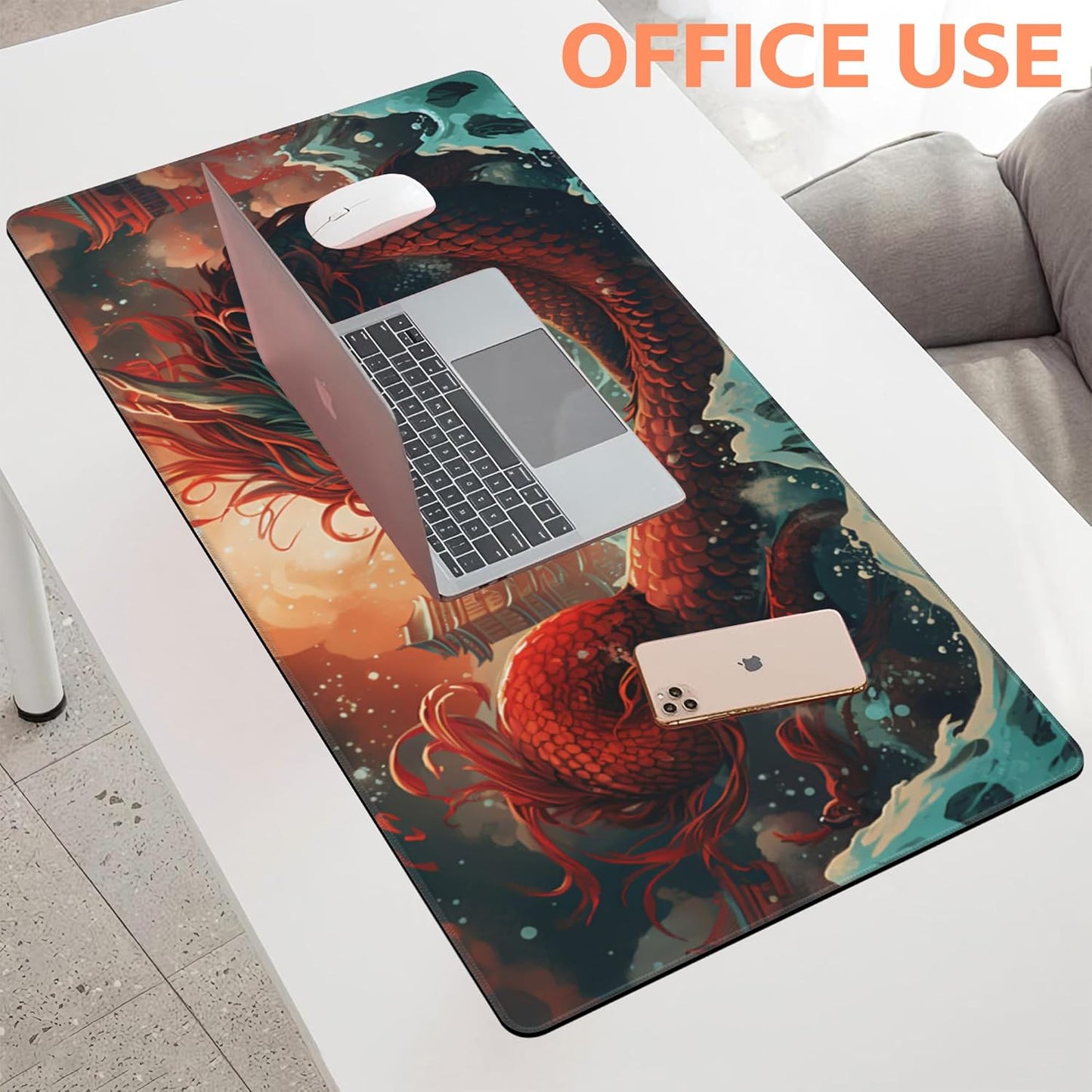 Mouse Pad Large Chinese Traditional Dragon Non-Slip Gaming Desk Mat with Stitched Edge Laptop Keyboard Desk Pad for Work Home Gaming (35.4 x 15.7 Inches)