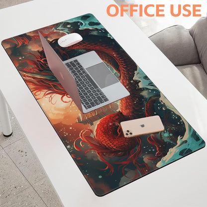 Mouse Pad Large Chinese Traditional Dragon Non-Slip Gaming Desk Mat with Stitched Edge Laptop Keyboard Desk Pad for Work Home Gaming (35.4 x 15.7 Inches)