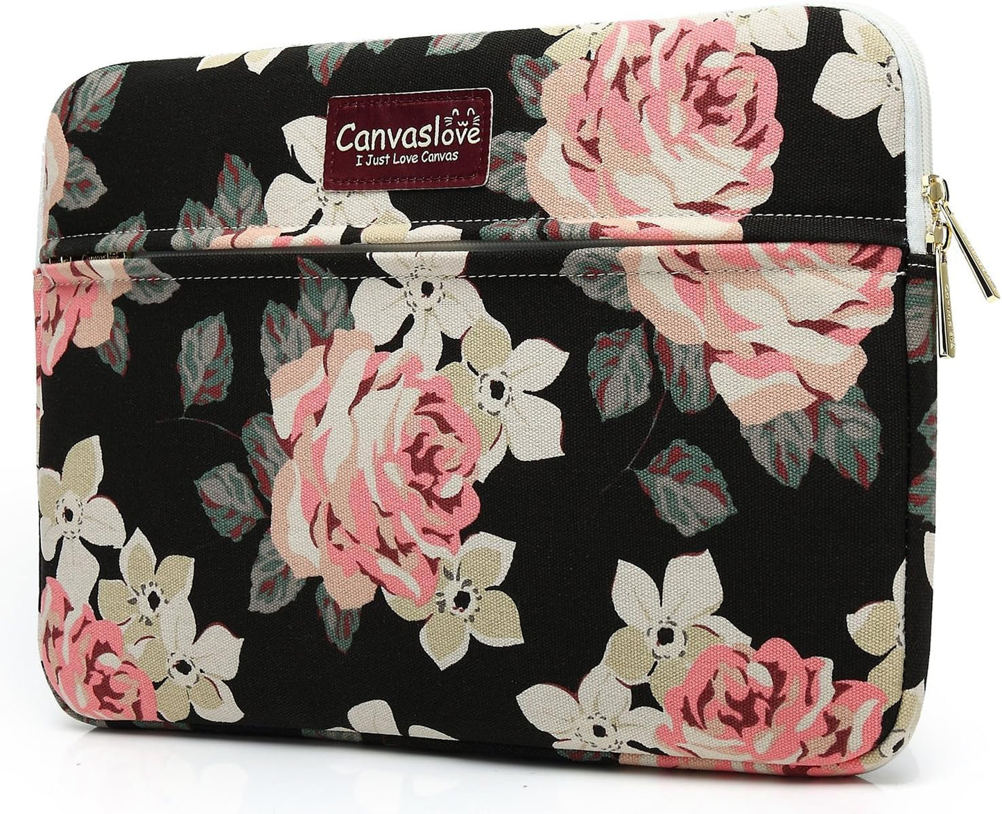 Canvaslove Pink Rose Laptop Sleeve Case Bag with Pocket for MacBook Air 13 inch,iPad Pro 13 inch and 13.3 inch-13.5 inch Laptops