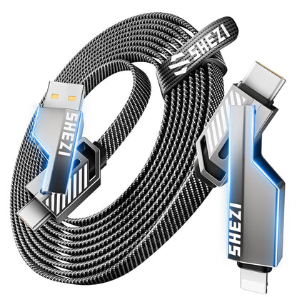 [One is Enough]4-in-1 USB C to Lightning Cable, 46W High-Speed Charging & Fast Data Transfer,CarPlay & Android Auto Support Multi Charger Cord Combo Lightning/Type C/USB A for iPhone/Samsung/iPad,5FT