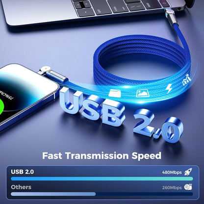 USB C to USB C Cable 10FT 240W, 180°Rotating USB C Cable Braided Type C Charger Cable Fast Charge for iPhone 16/16Pro/16Plus/16ProMax,MacBook Air,iPad Pro,Pixel,Samsung Galaxy S23/S24Ultra-Blue