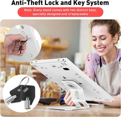AboveTEK Anti-Theft Tablet Stand – iPad Locking & Security Stand, Countertop & Wall Mount POS Stand, 360° Swivel Kiosk Stand for iPad/iPad Air/iPad Pro – Ideal for Retail Business (White)