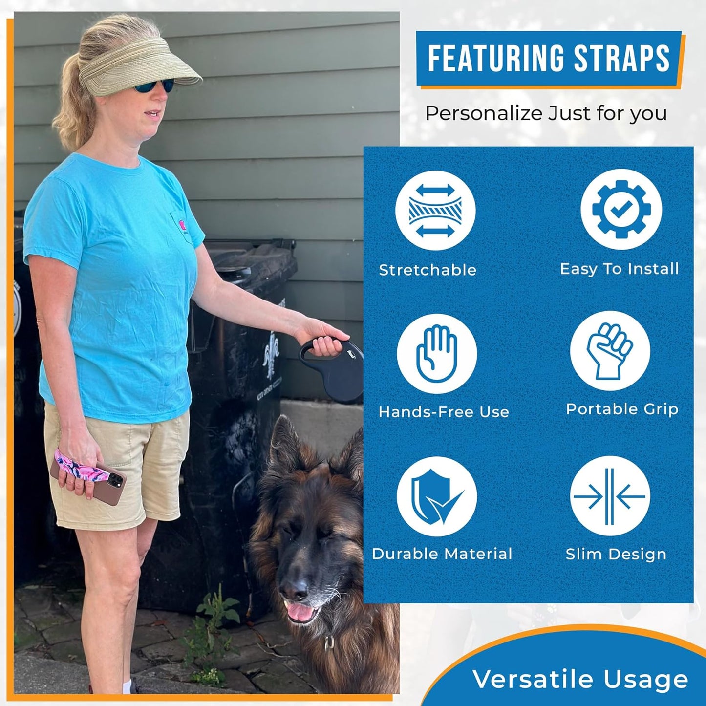 Phone Grip Strap - Pack of 2 Reversible Finger Holder for Phone Back, Customizable Anti-Slip Design, Wireless Charging Compatible Detachable Holder for iPhone - Color