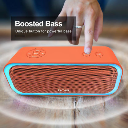 DOSS SoundBox Pro Bluetooth Speaker with 20W Stereo Sound, Active Extra Bass, IPX6 Waterproof, TWS Pairing, Multi-Colors Lights, 20H Playtime, Portable for Beach, Outdoor-Orange