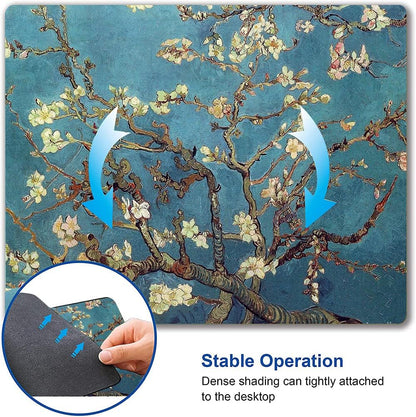 Almond Blossoms Van Gogh Mouse Pad, Oil Painting Flowers Mouse Mat, Square Waterproof Non-Slip Rubber Base MousePads for Office & Home Laptop