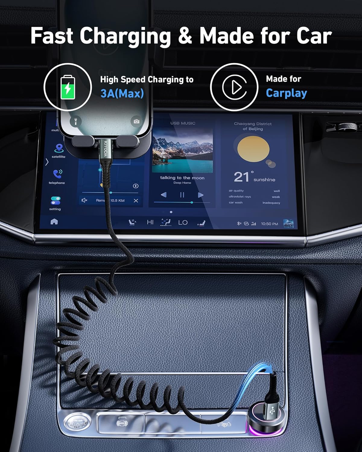 USB C Cable Coiled 6FT 2Pack, Braided USB A to Type C Charger Cable for Car 66W Fast Charging Cord Compatible with iPhone 16 15, iPad, Samsung Galaxy, Google Pixel, Moto, TCL, LG Phones